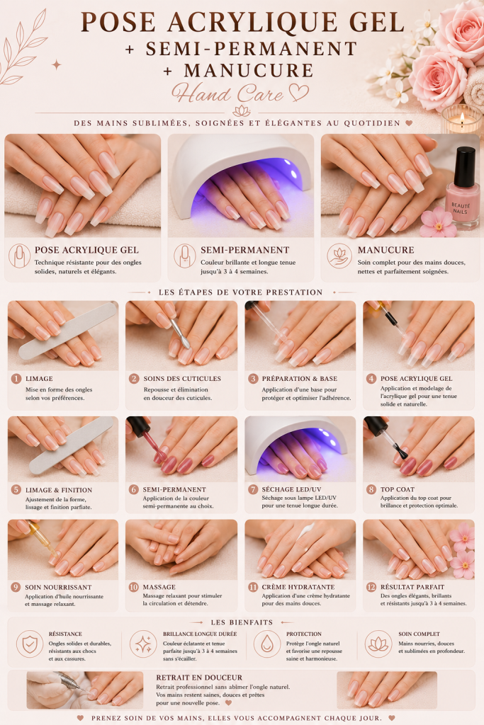 Pose Acrylique Gel + Semi-Permanent + Manucure